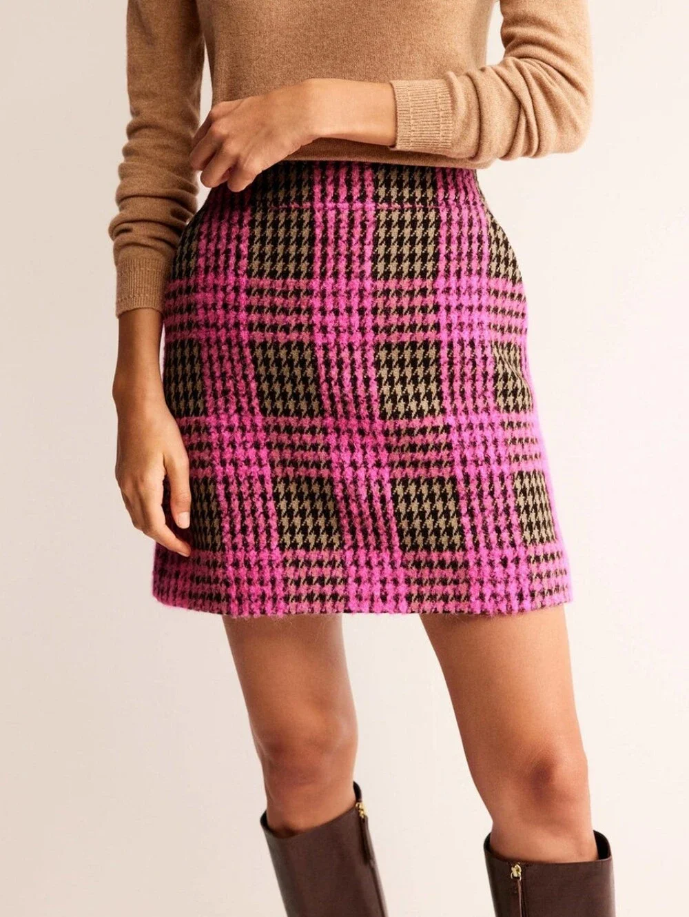 Boden Estella Check Skirt Neon Pink Check Wool Size 4